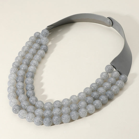 Thea 3-Strand Gray Beaded Leather Magnetic Collar Necklace