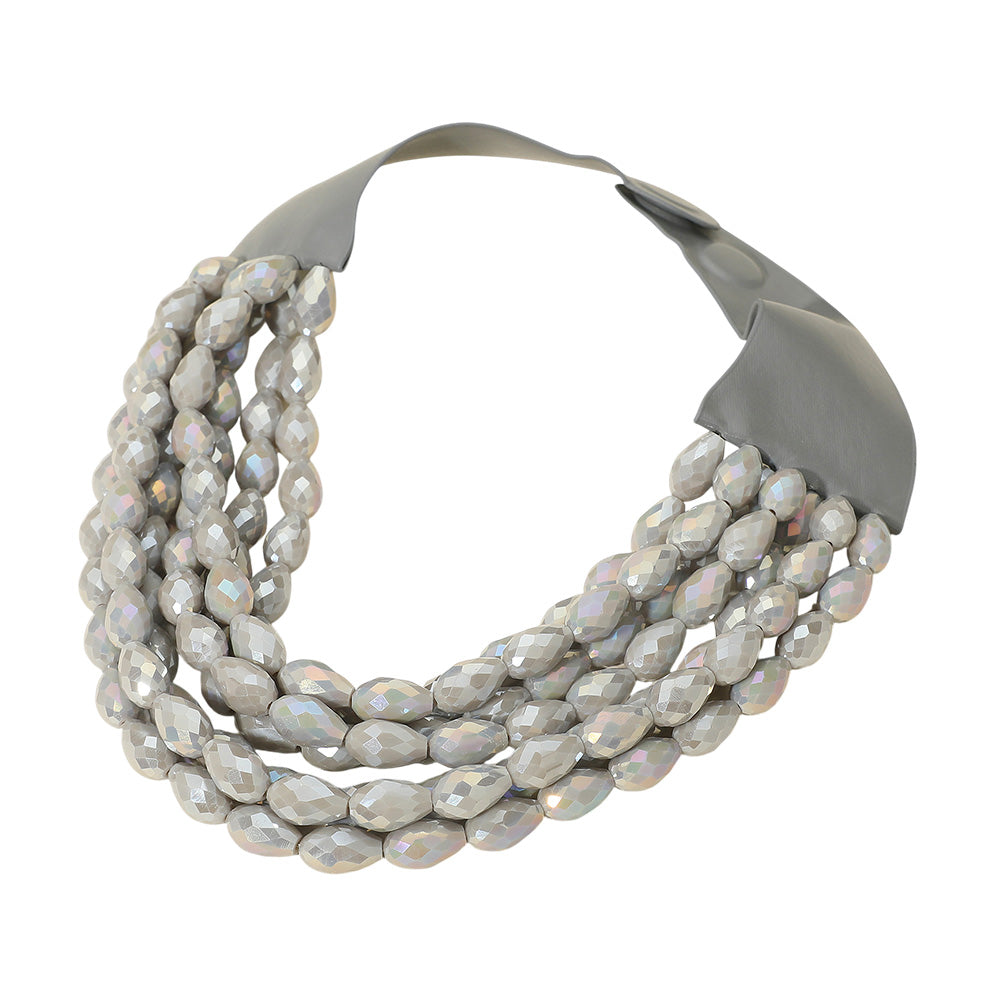 Tessa Gray Teardrop Beaded Leather Collar Magnetic Necklace