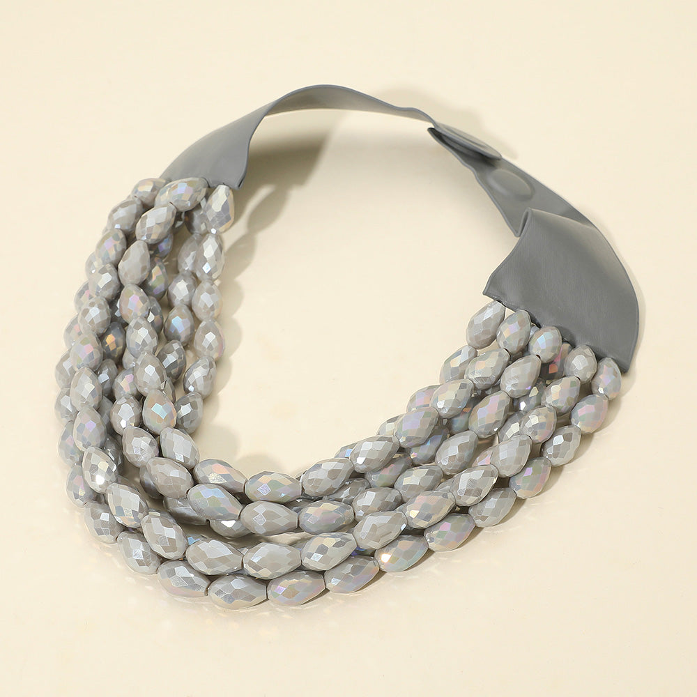Tessa Gray Teardrop Beaded Leather Collar Magnetic Necklace