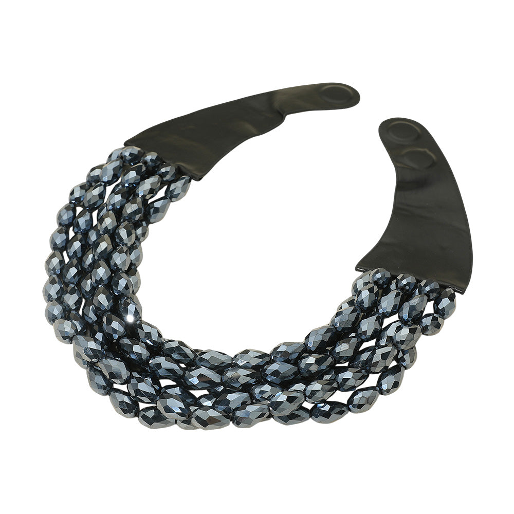 Tessa Charcoal Teardrop Beaded Leather Collar Magnetic Necklace