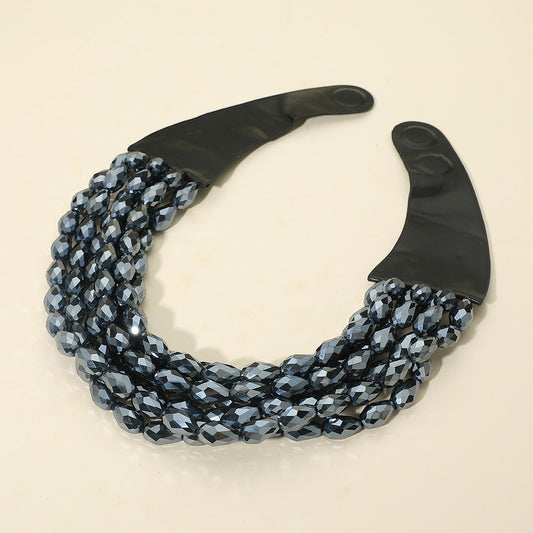 Tessa Charcoal Teardrop Beaded Leather Collar Magnetic Necklace