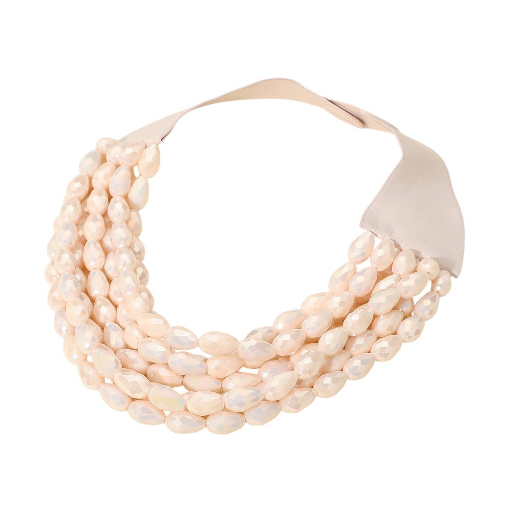 Tessa Ivory Blush Teardrop Beaded Leather Collar Magnetic Necklace