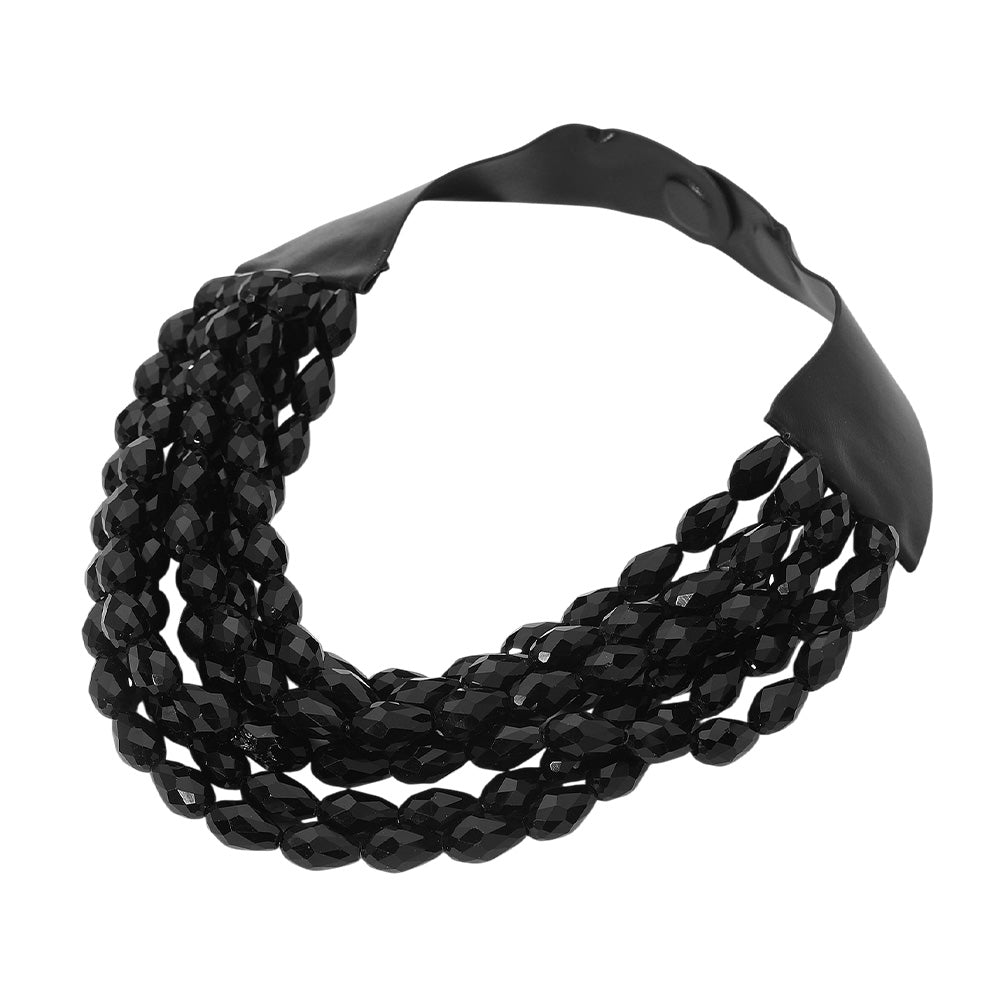 Tessa Black Teardrop Beaded Leather Collar Magnetic Necklace