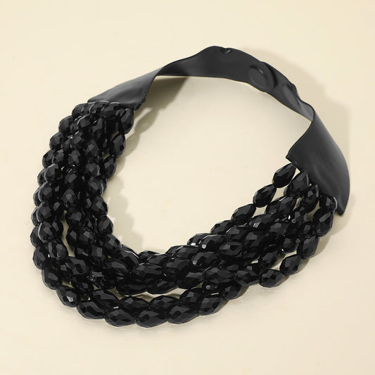 Tessa Black Teardrop Beaded Leather Collar Magnetic Necklace