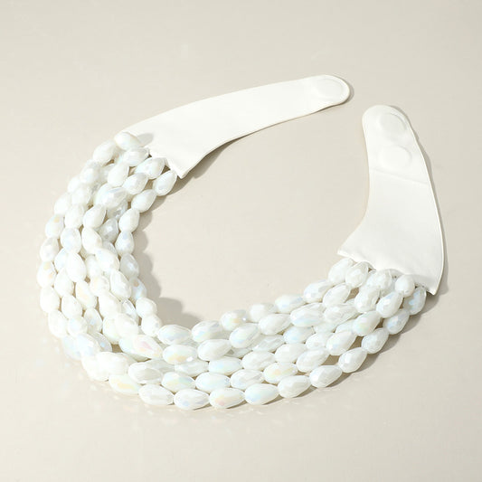 Tessa White Teardrop Beaded Leather Collar Magnetic Necklace