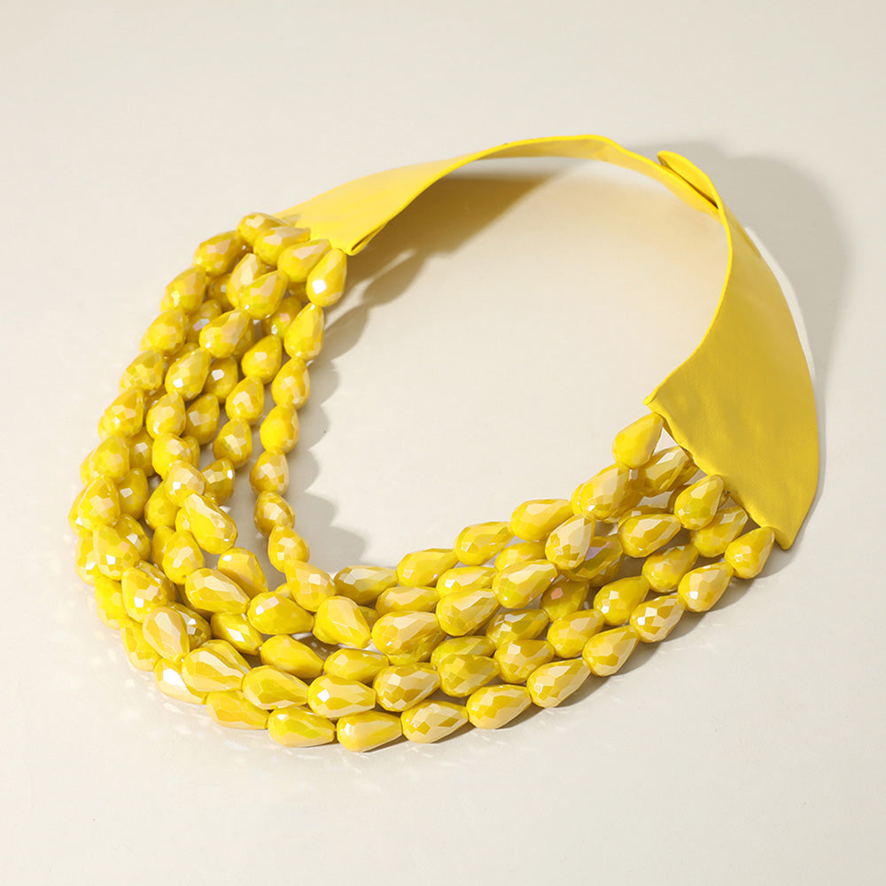 Tessa Yellow Teardrop Beaded Leather Collar Magnetic Necklace