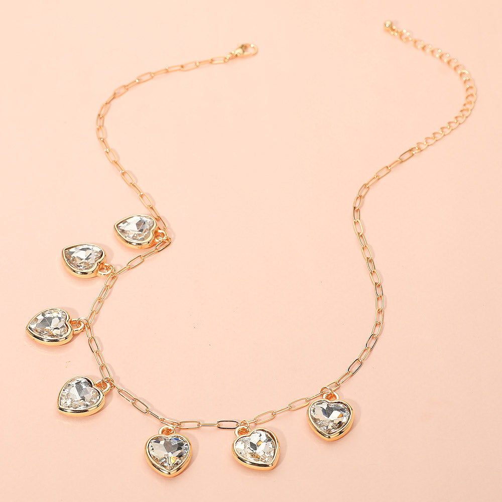 Crystal Heart Gold Charm Necklace