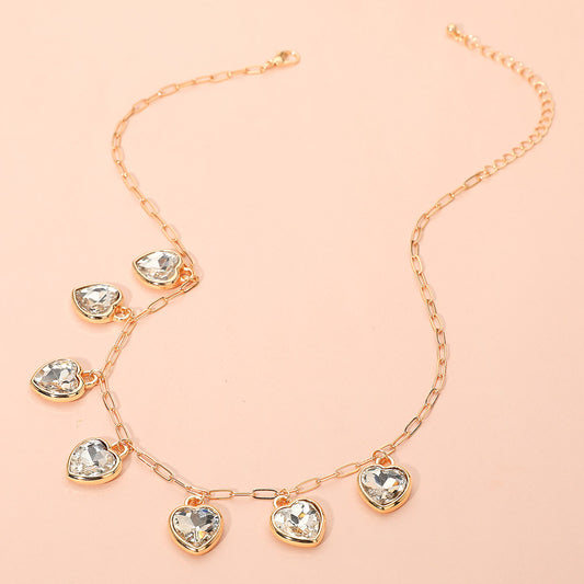 Crystal Heart Gold Charm Necklace
