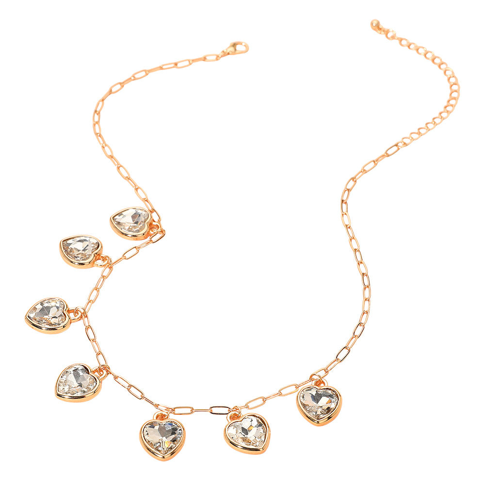 Crystal Heart Gold Charm Necklace