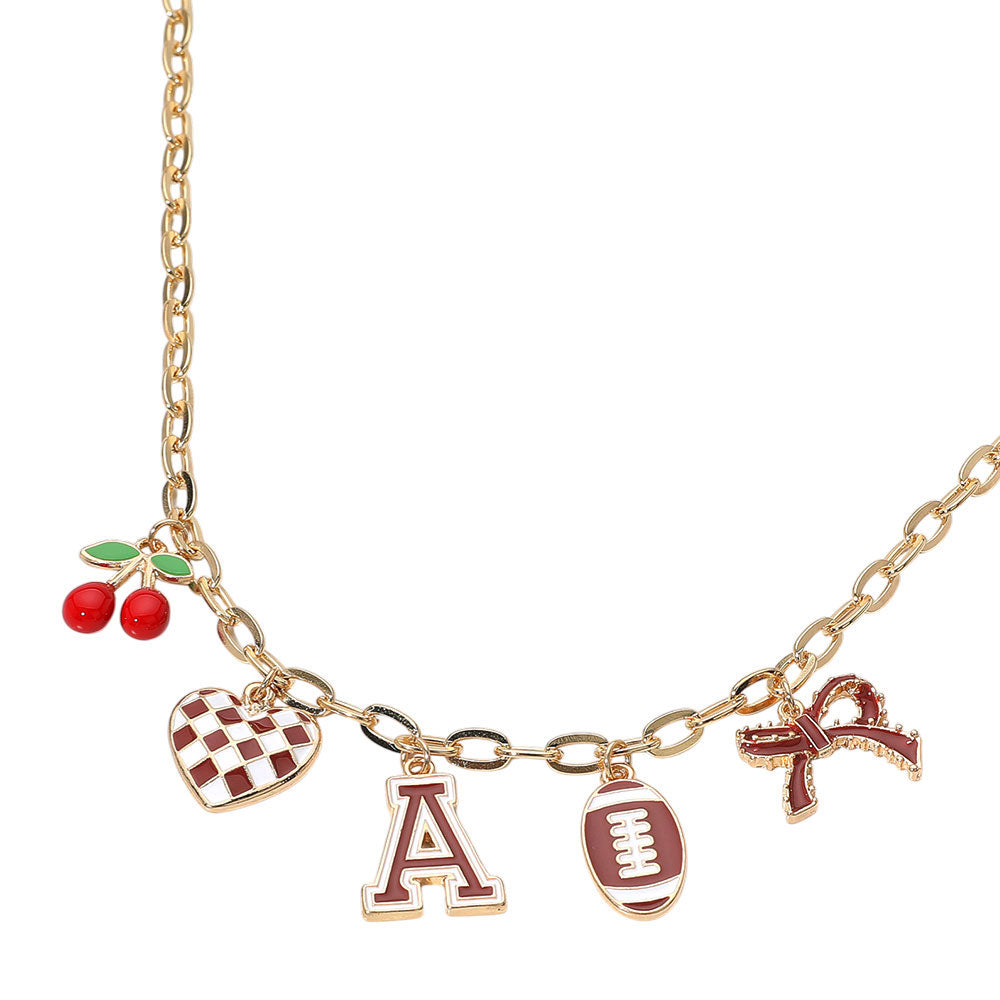 Alabama Football Cherry Bow Charm Necklace