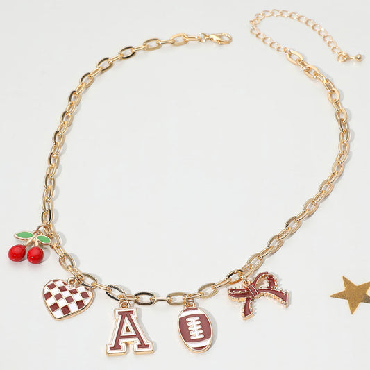 Alabama Football Cherry Bow Charm Necklace
