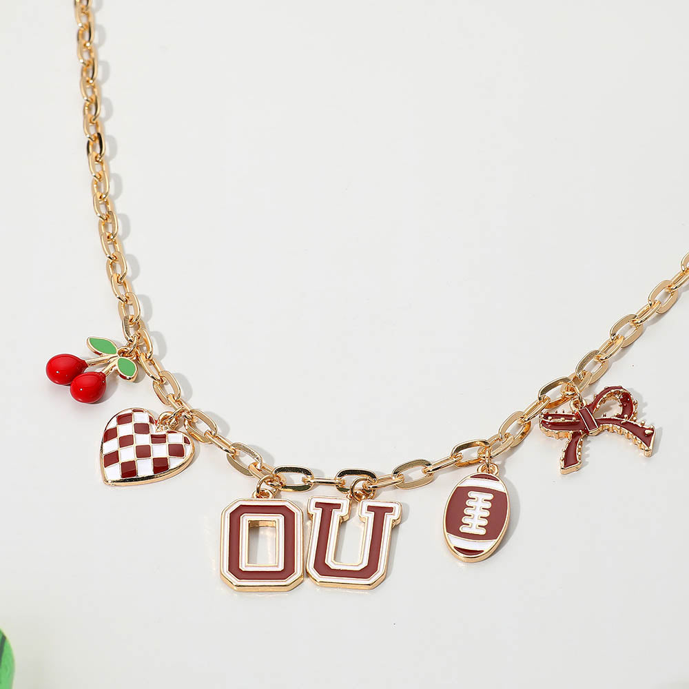 University of Oklahoma Football Cherry Bow Charm Necklace