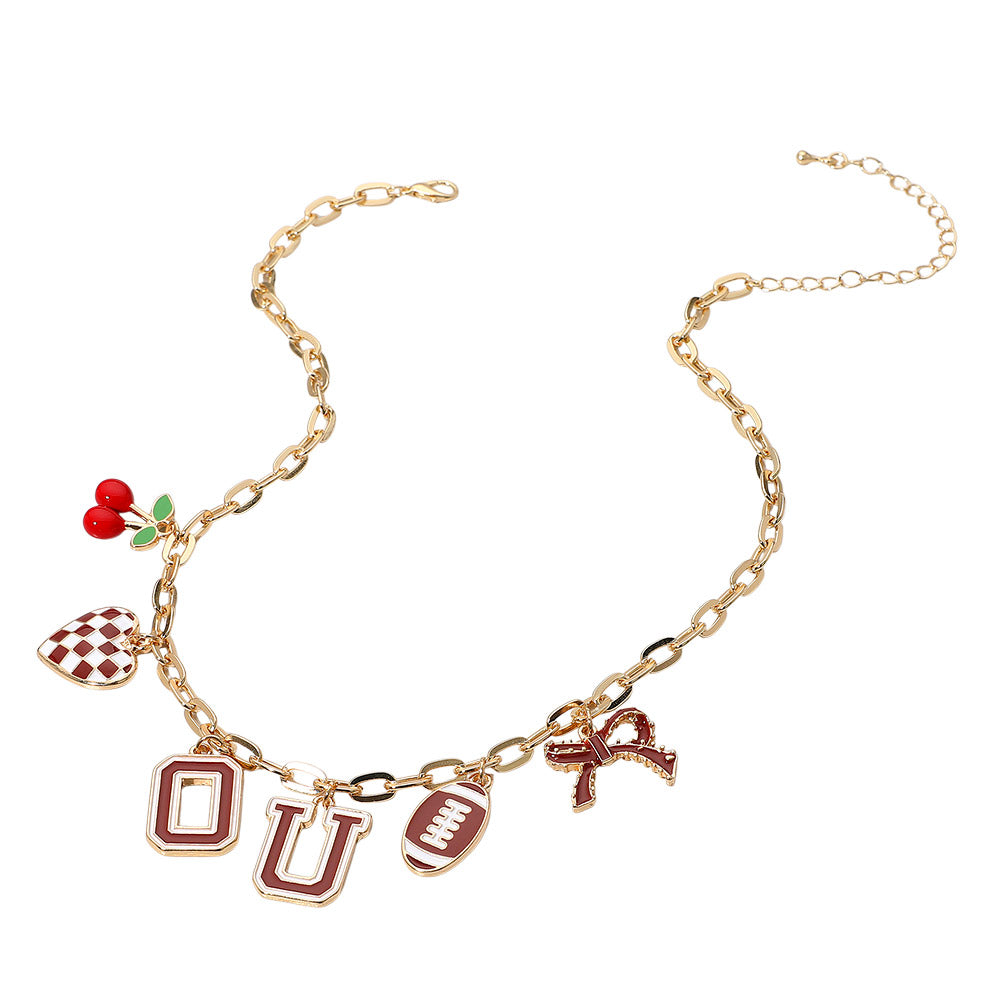 University of Oklahoma Football Cherry Bow Charm Necklace
