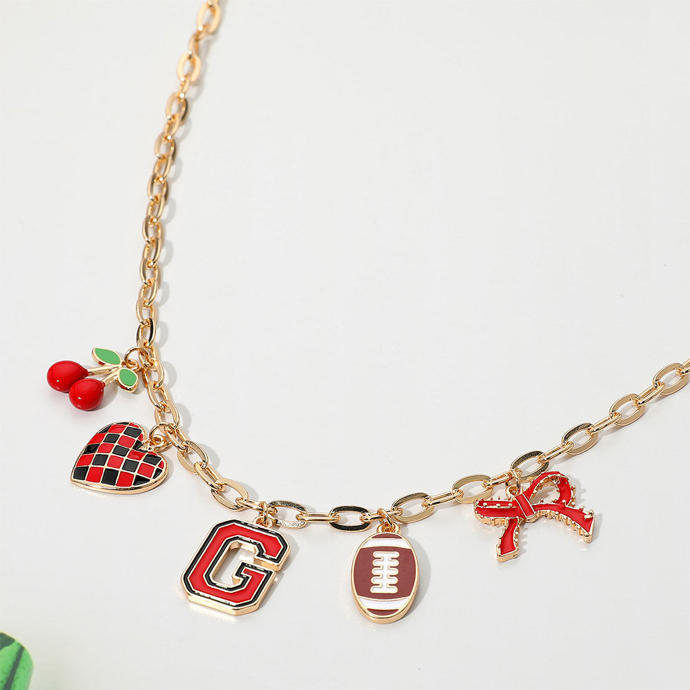 Georgia Bulldogs Football Cherry Bow Charm Necklace