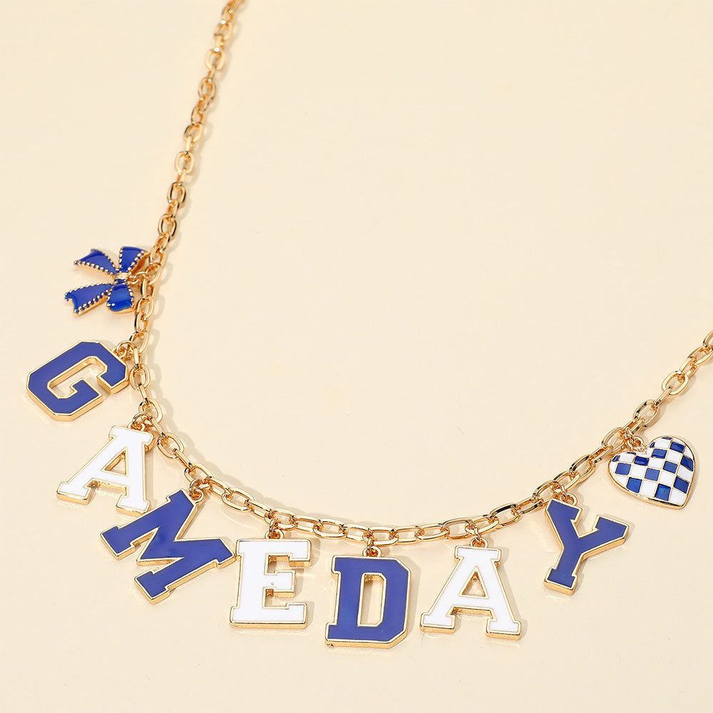 Blue White Football GAMEDAY Word Charm Necklace