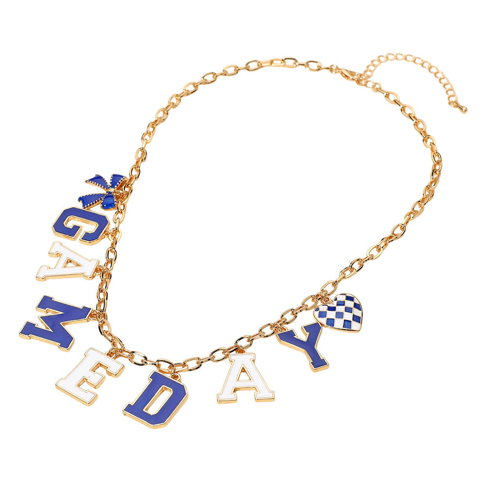Blue White Football GAMEDAY Word Charm Necklace