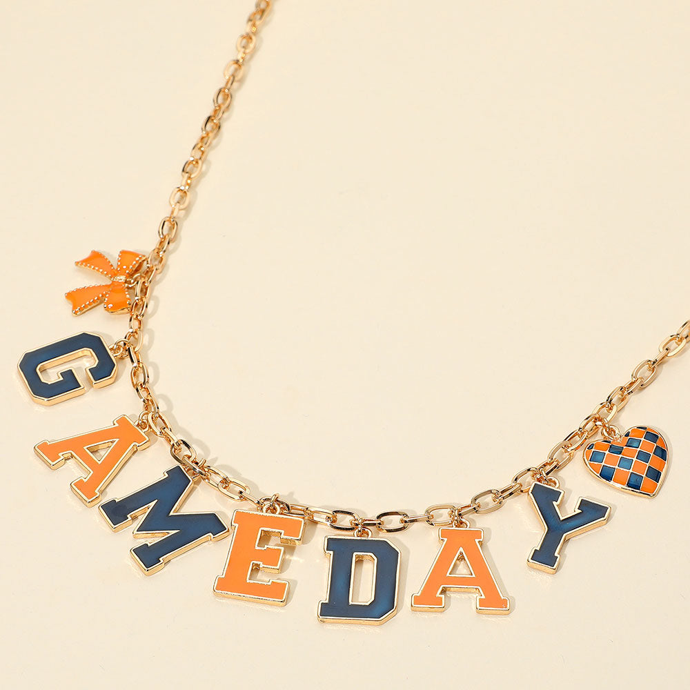 Blue Orange Football GAMEDAY Word Charm Necklace