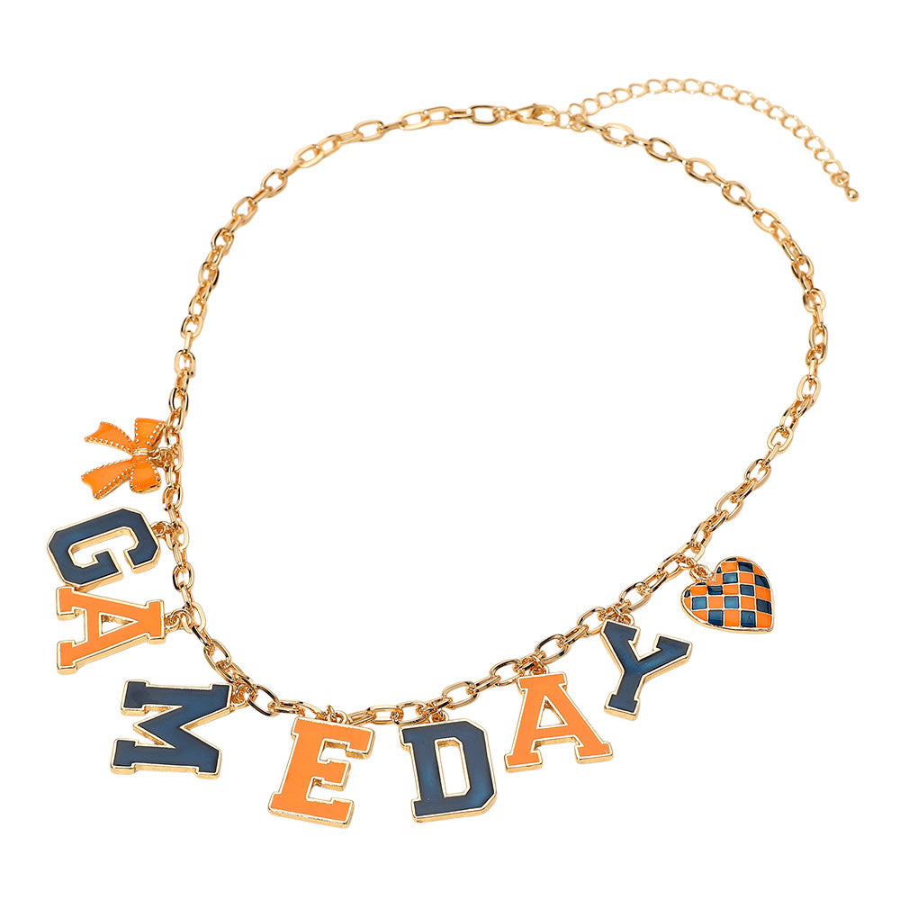 Blue Orange Football GAMEDAY Word Charm Necklace