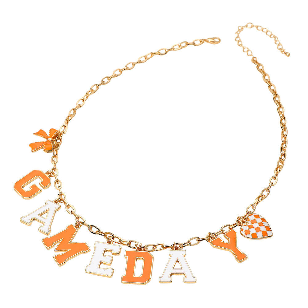 Orange White Football GAMEDAY Word Charm Necklace