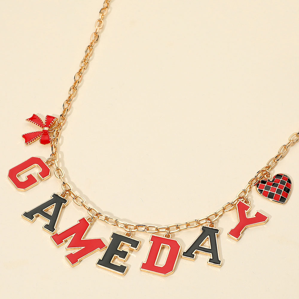 Black Red Football GAMEDAY Word Charm Necklace