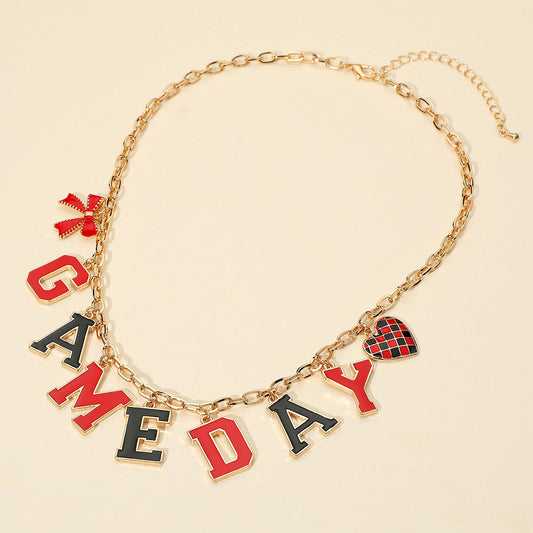 Black Red Football GAMEDAY Word Charm Necklace