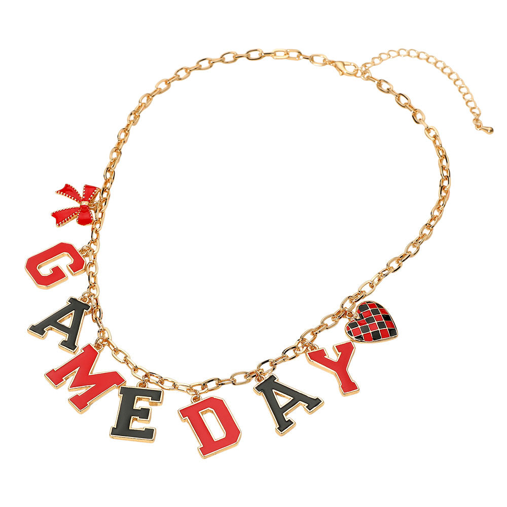 Black Red Football GAMEDAY Word Charm Necklace