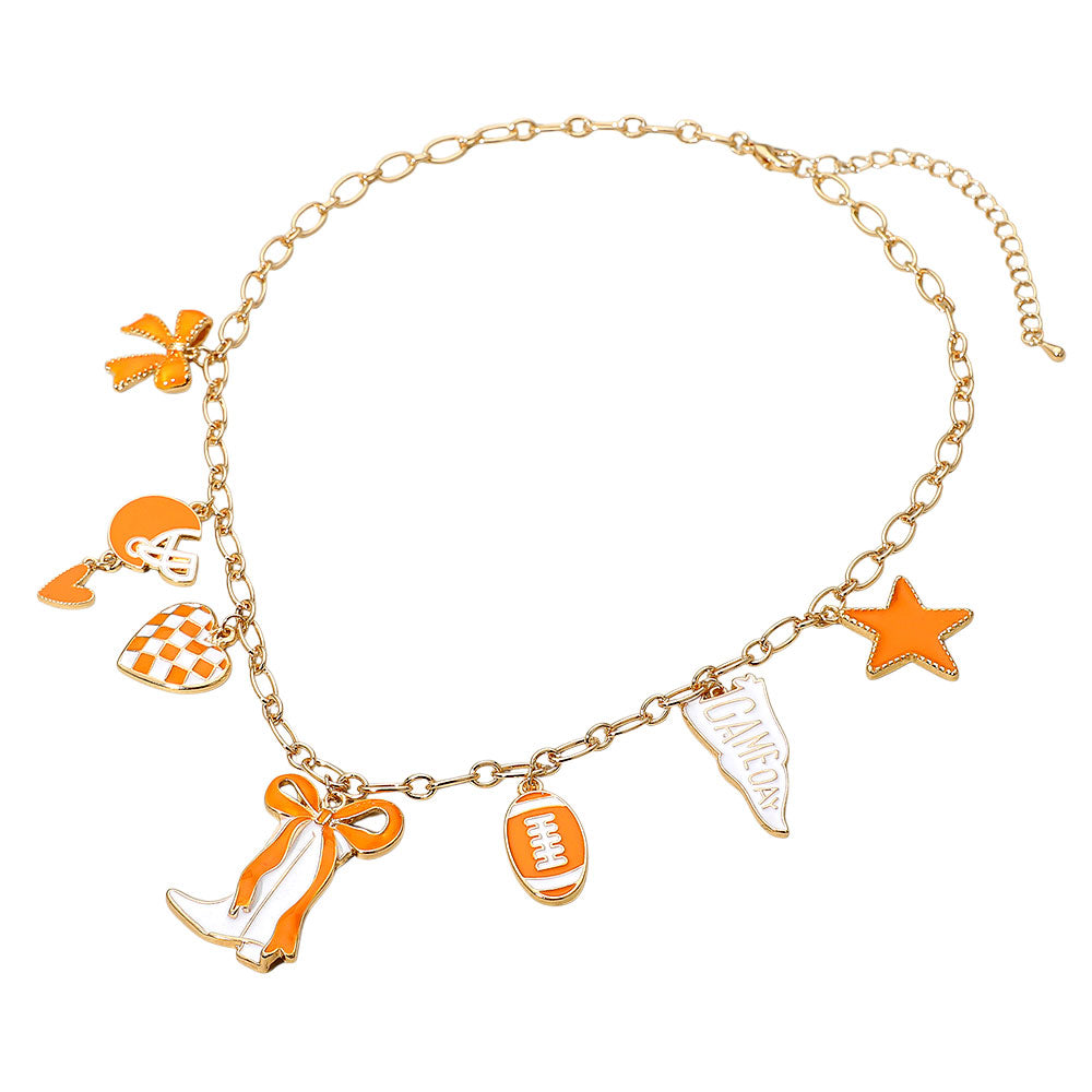 Collar con dije de fútbol con temática del oeste rojo y blanco