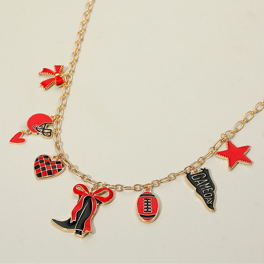 Black Red Western Theme Football Charm Necklace