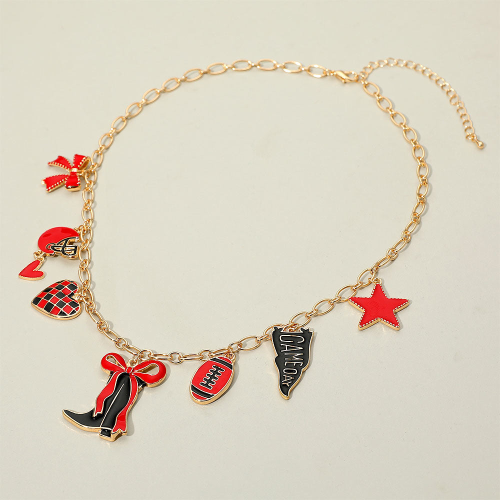Black Red Western Theme Football Charm Necklace