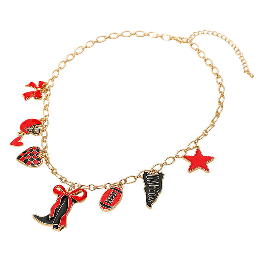 Black Red Western Theme Football Charm Necklace