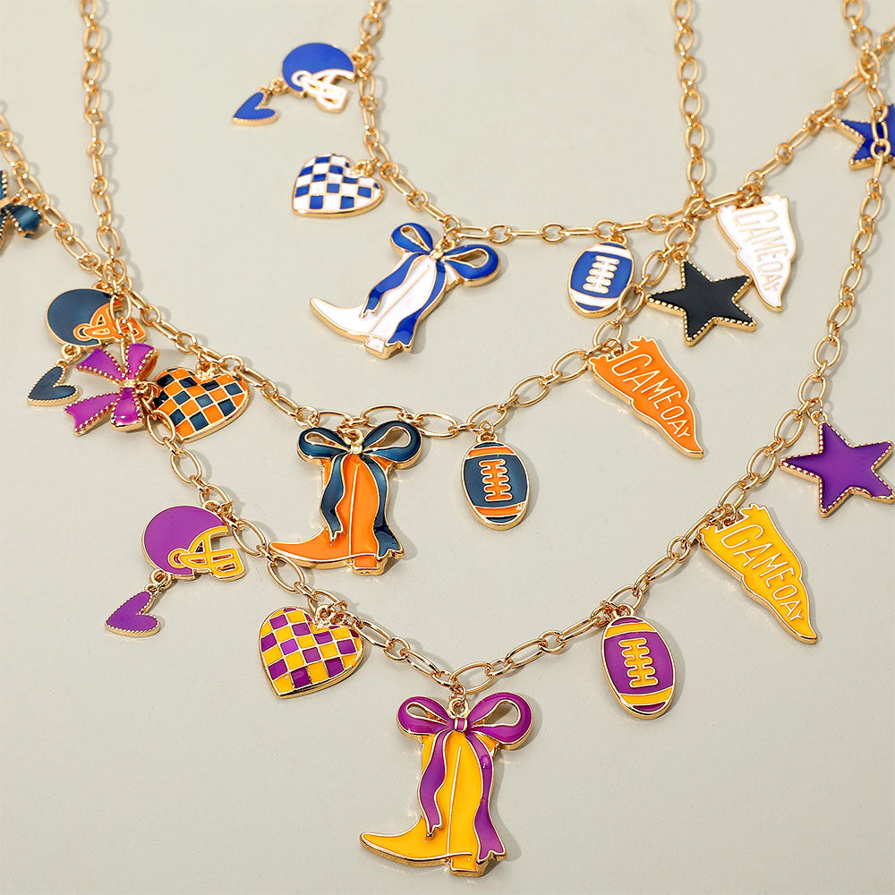 Red & White Western Theme Football Charm Necklace