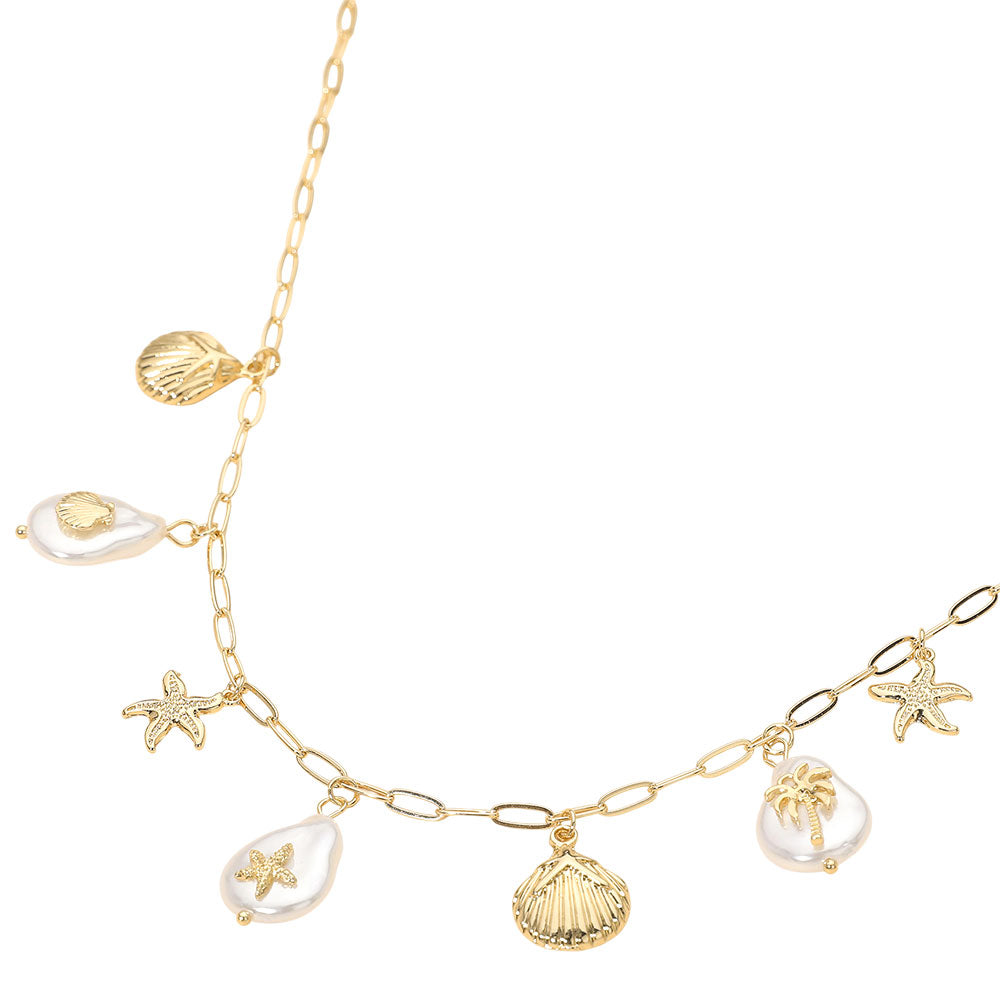 Palm Trees & Pearls Charm Necklace