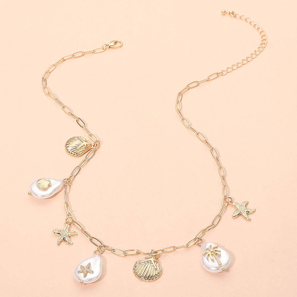 Palm Trees & Pearls Charm Necklace