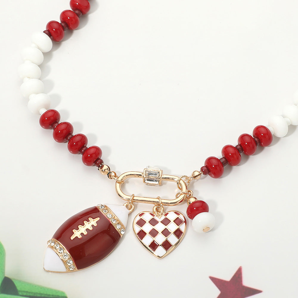 Crimson & White Football Team Beaded Charm Necklace