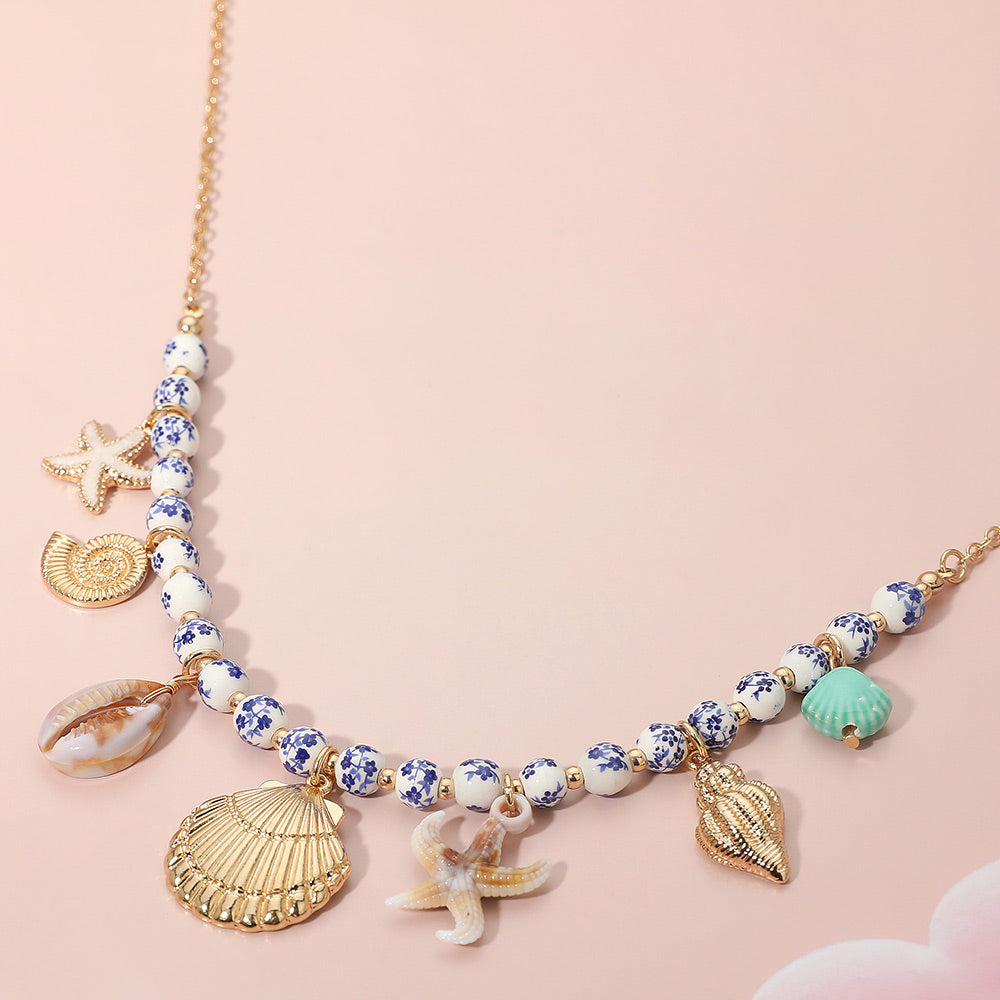 Sea Theme Ceramic Beaded Charm Necklace