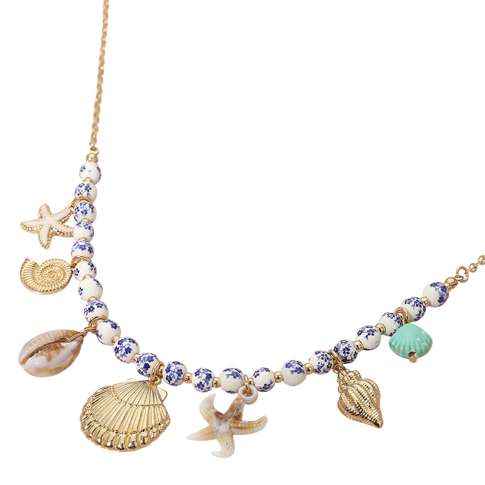 Sea Theme Ceramic Beaded Charm Necklace