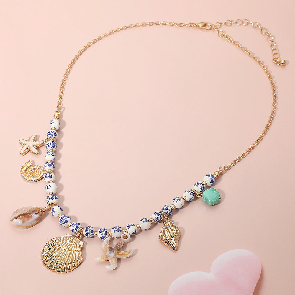 Sea Theme Ceramic Beaded Charm Necklace