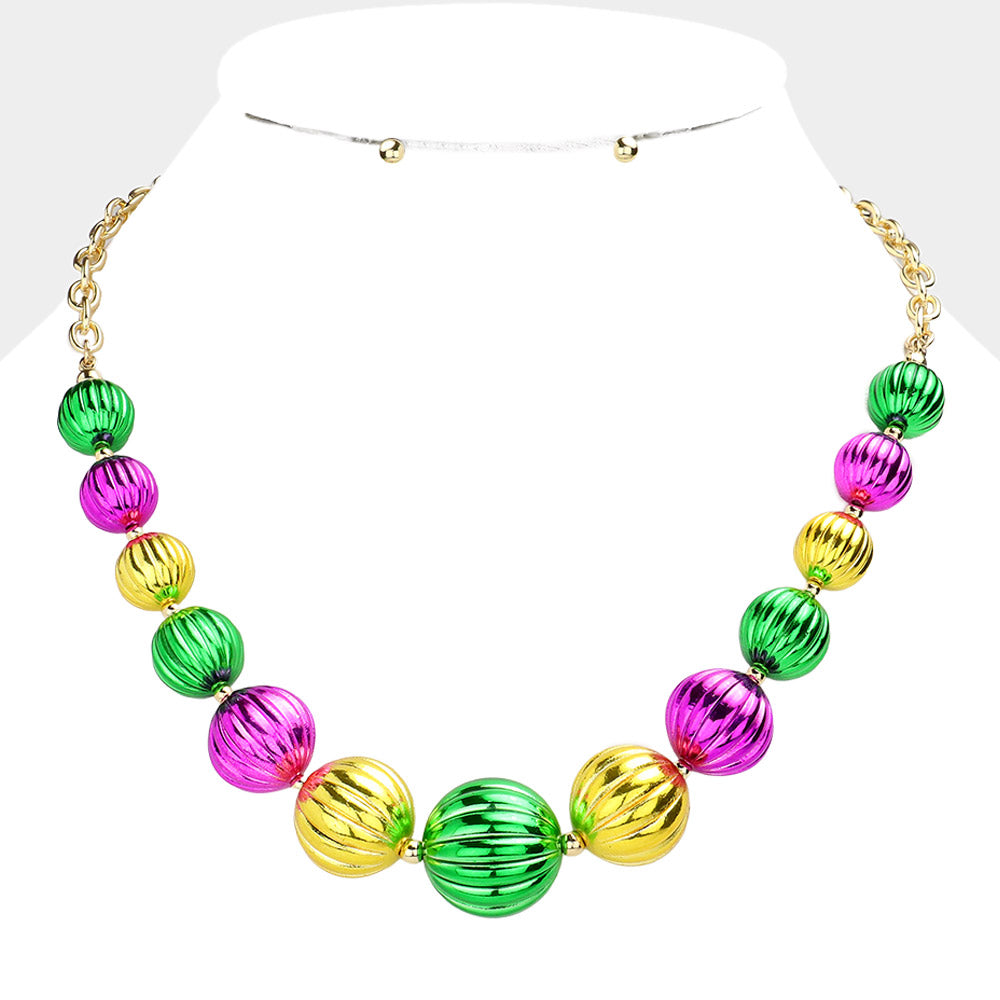 Mardi Gras Ball Bead Necklace & Earrings SET