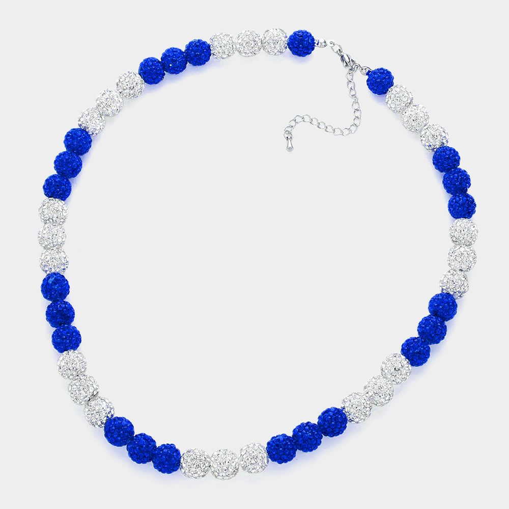 Sparkle Beaded Blue Silver Shamballa Necklace