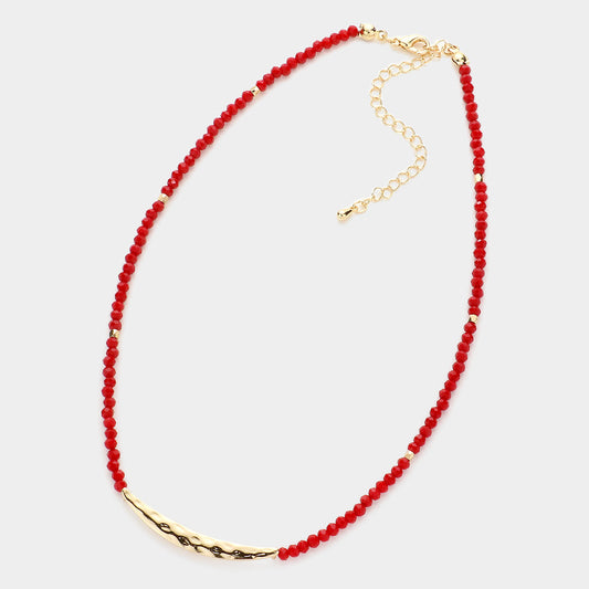 Dainty Faceted Bead Gold Bar Necklace SET