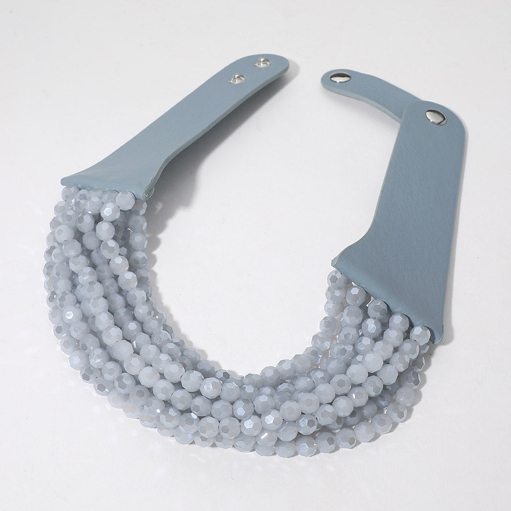 Simone Gray Sparkle Beaded Leather Collar Magnetic Necklace