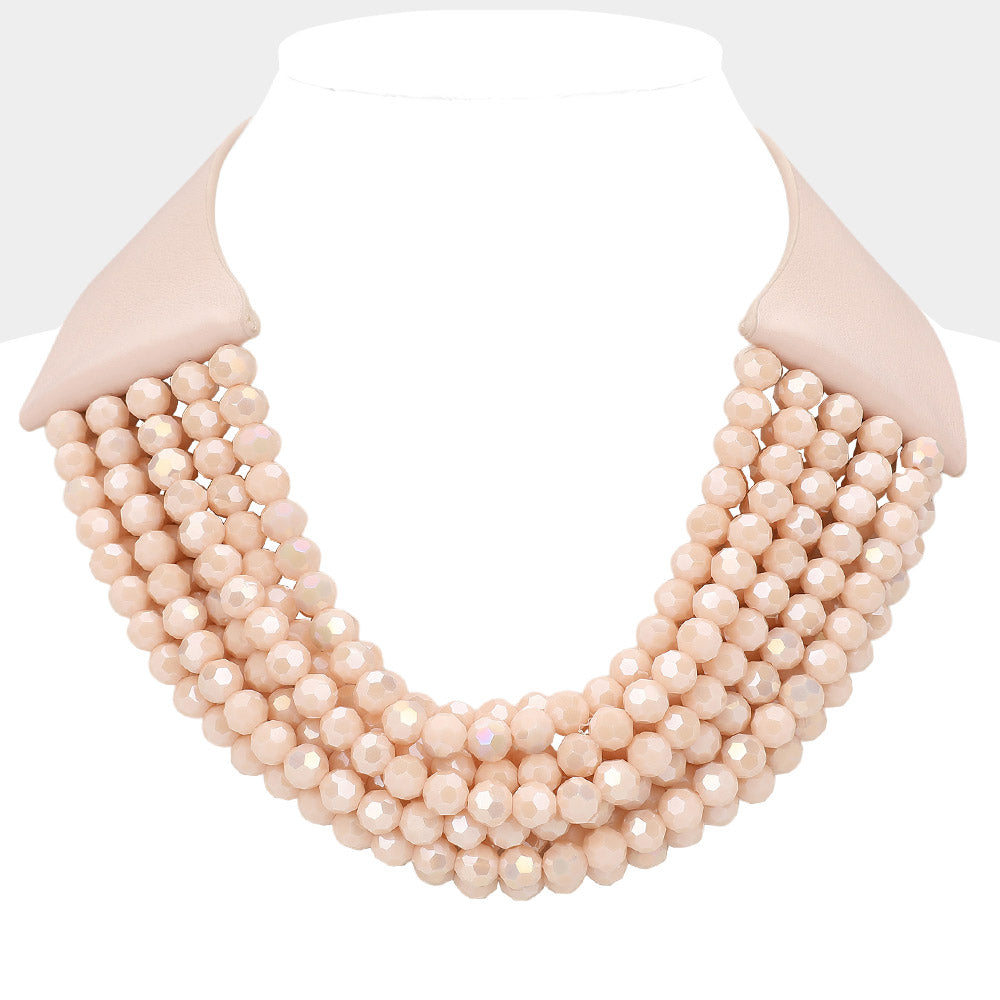 Simone Nude Pink Sparkle Beaded Leather Collar Magnetic Necklace