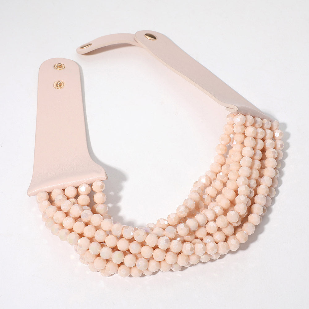 Simone Nude Pink Sparkle Beaded Leather Collar Magnetic Necklace
