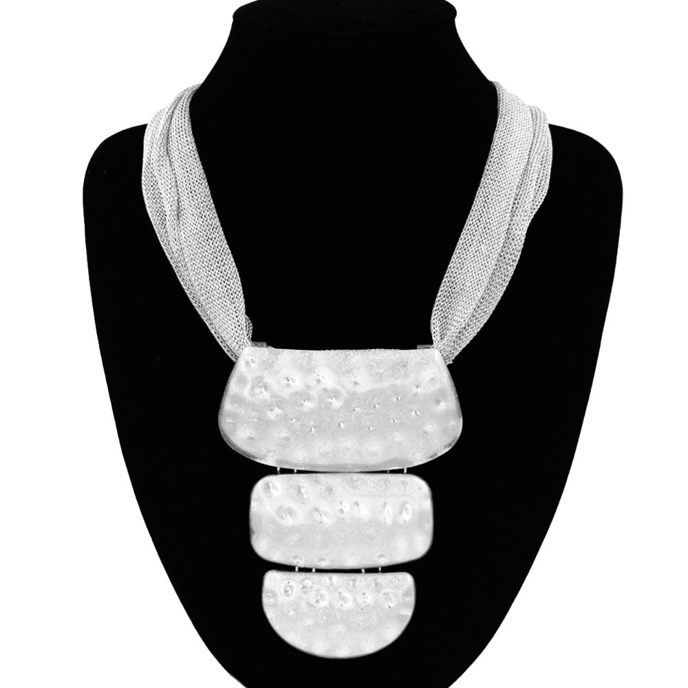 Metal Meets Mesh Silver Statement Necklace