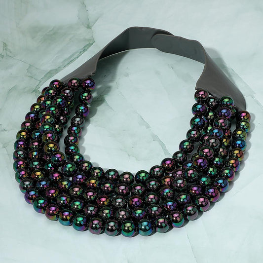 Allie Black Aurora Beaded Leather Magnetic Collar Necklace