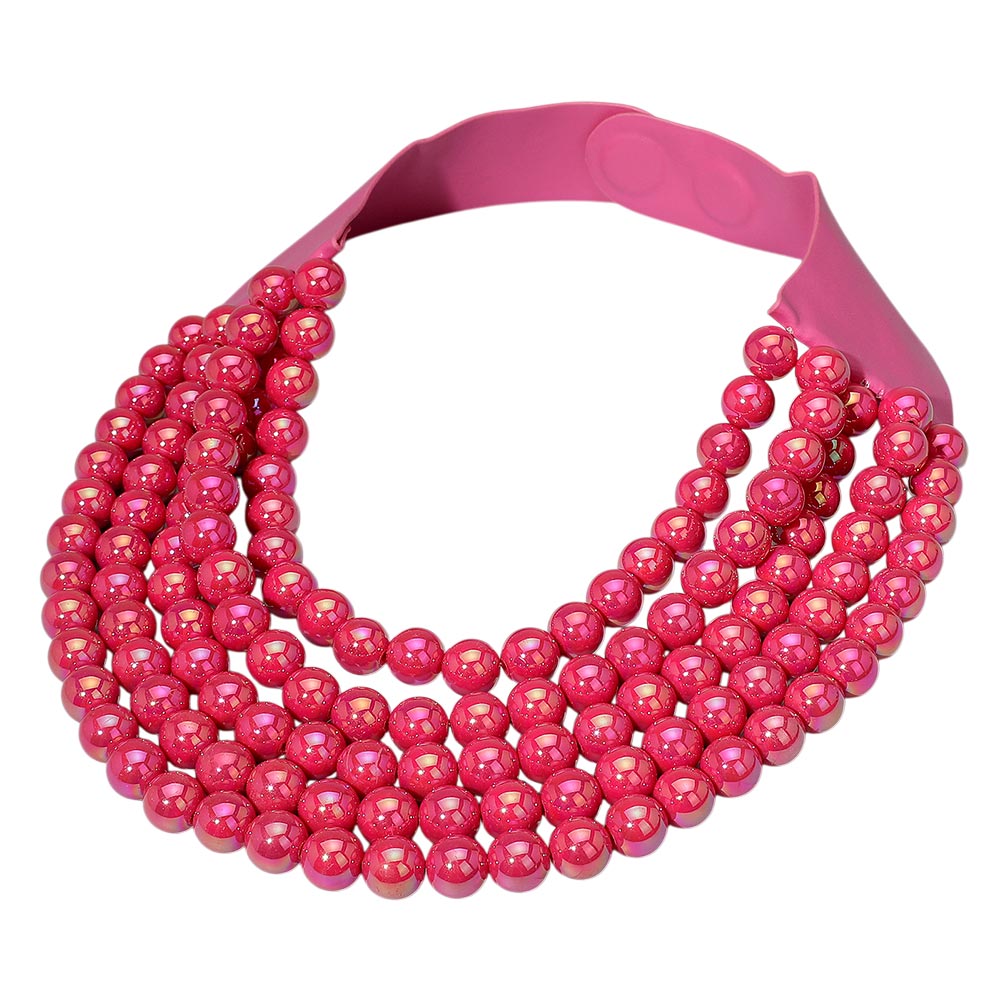 Allie Fuchsia Aurora Beaded Leather Magnetic Collar Necklace