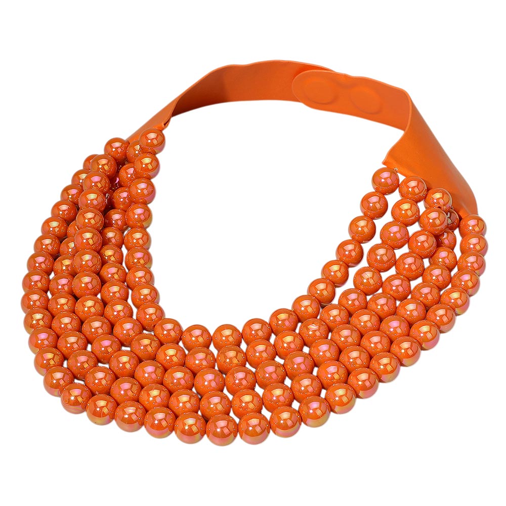 Allie Orange Aurora Beaded Leather Magnetic Collar Necklace