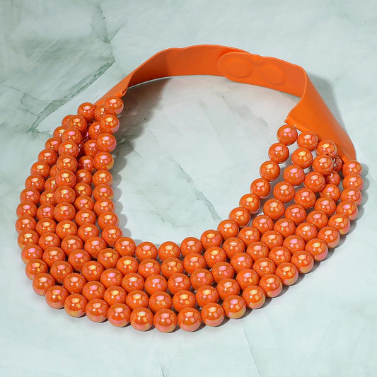Allie Orange Aurora Beaded Leather Magnetic Collar Necklace