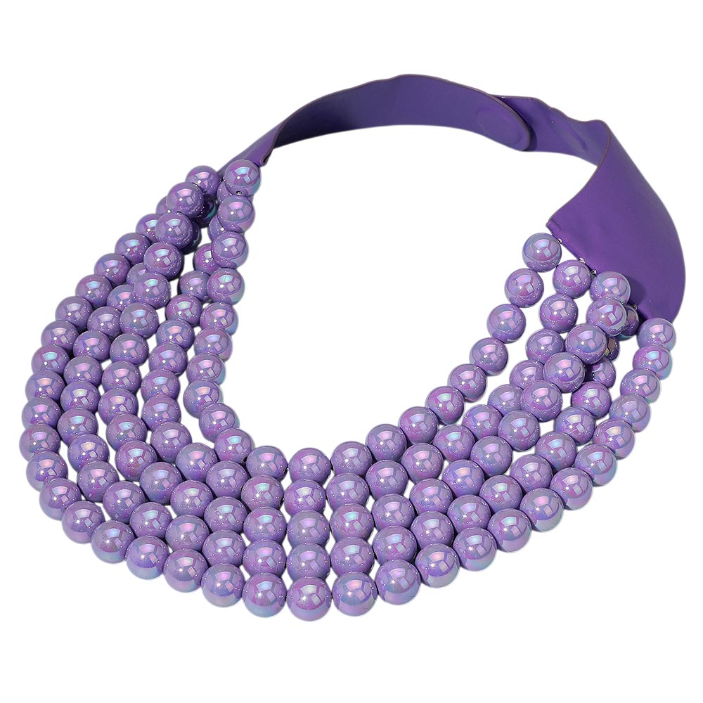 Allie Purple Aurora Beaded Leather Magnetic Collar Necklace