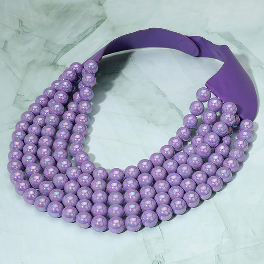 Allie Purple Aurora Beaded Leather Magnetic Collar Necklace
